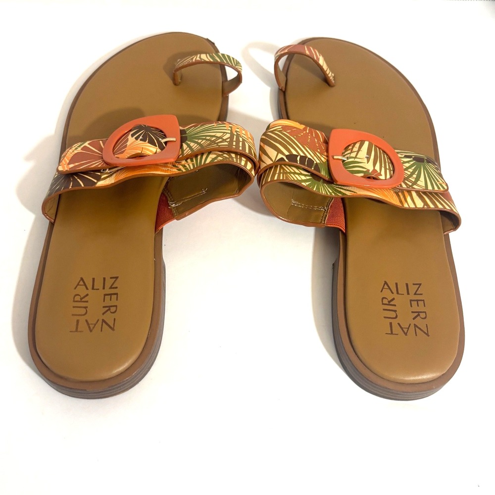 Naturalizer Women's Finola Leaf Orange Slip on flat sandal leather sz 10 - Picture 2 of 4